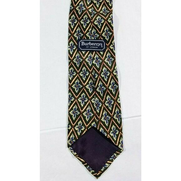 Burberry Ties 100% Pure Silk Brown Blue Floral Hand Sewn in USA Necktie - Picture 2 of 5